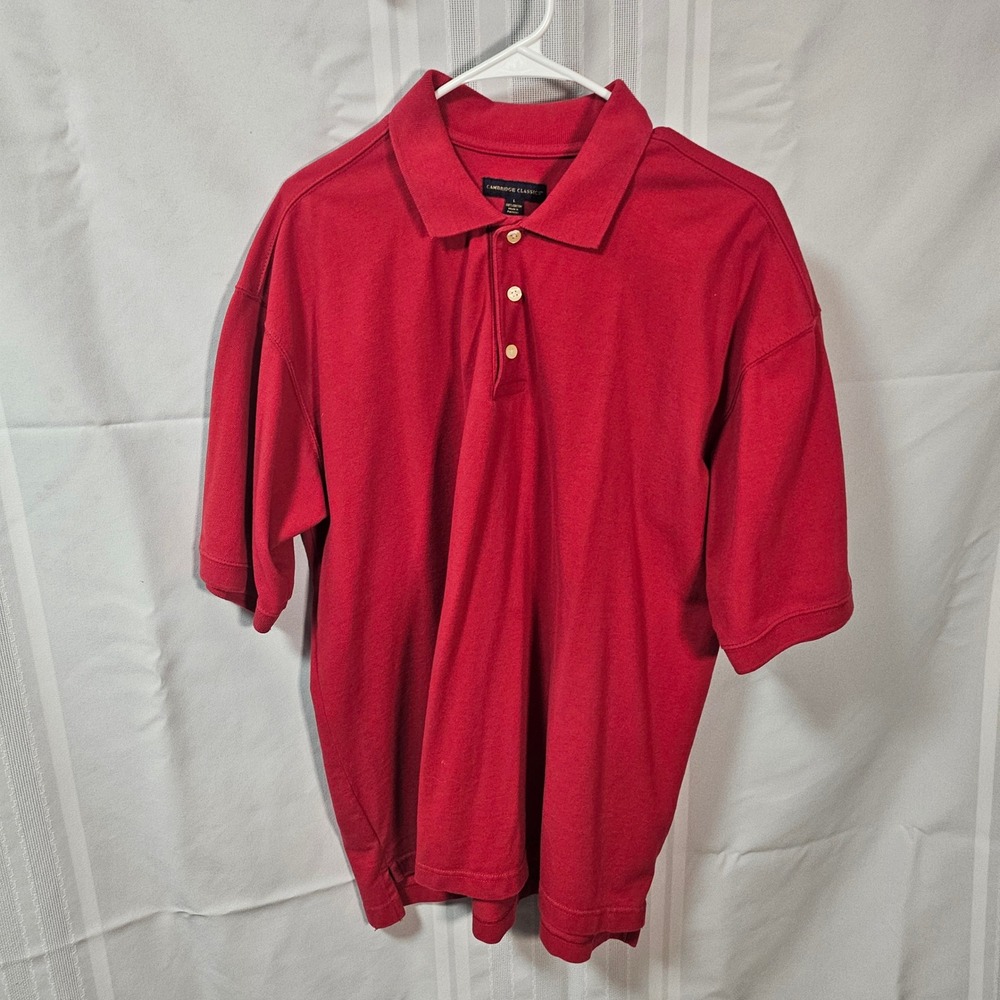 Cambridge Classics Polo Shirt Mens L Red Short Sleeve 100% Cotton Pique Casual